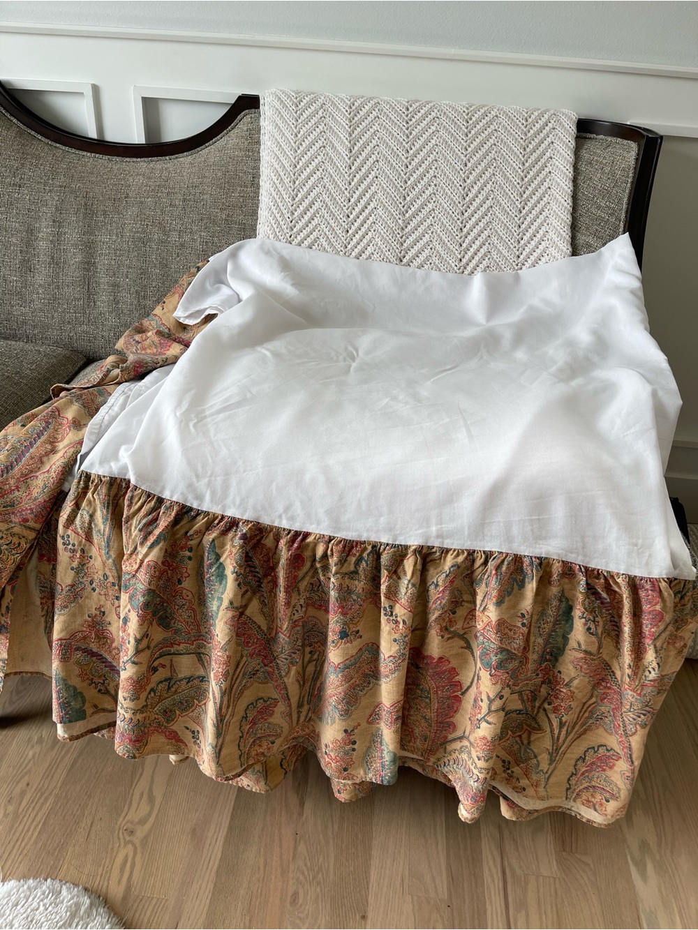 Ralph Lauren cocoa palm leaf gold Queen bed skirt